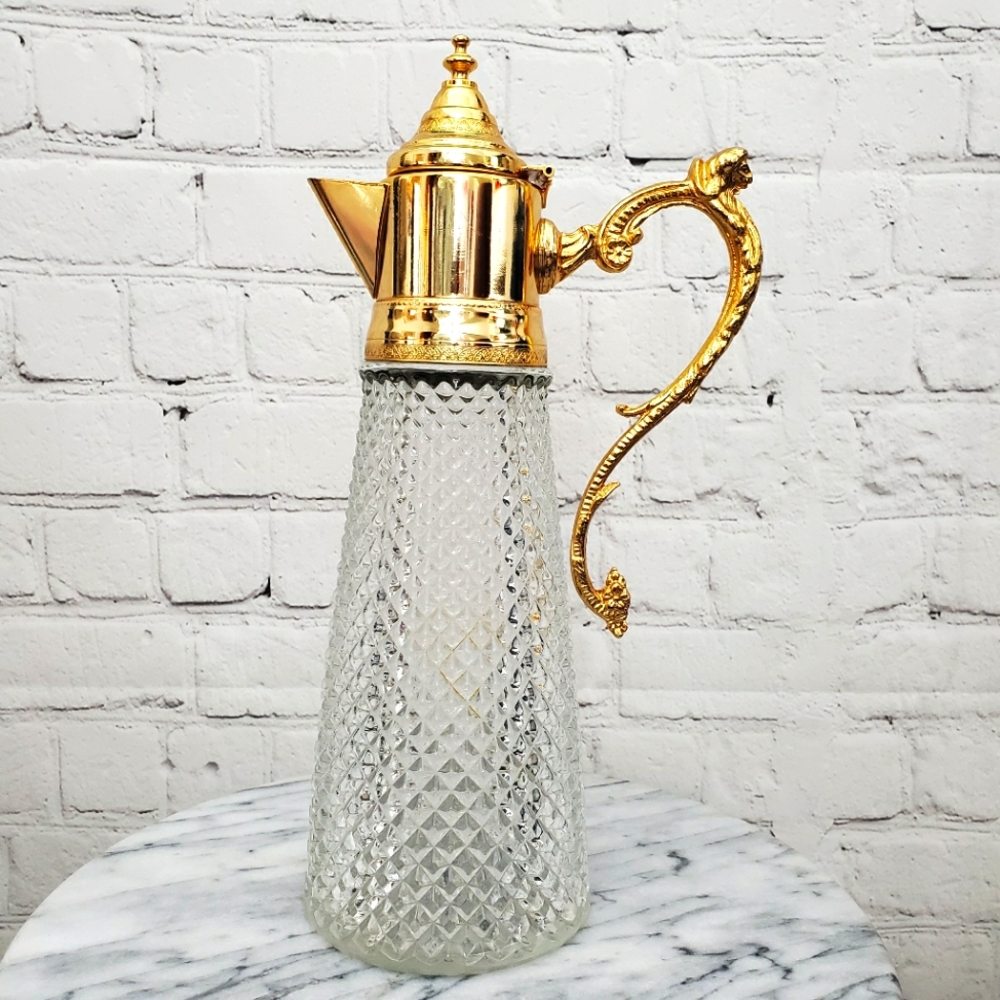 Vintage Italian Crystal Carafe / Decanter with Gold Metal Spout..